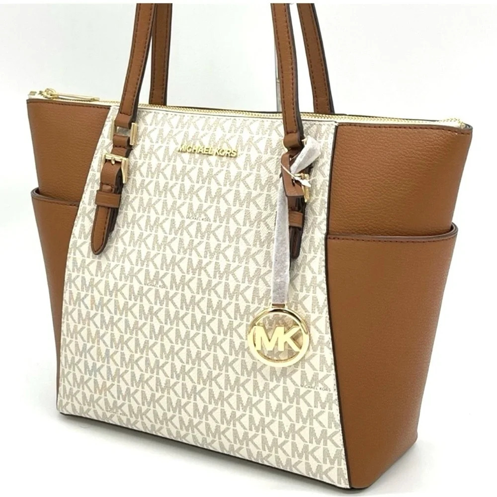 Michael Kors Charlotte Large Top Zip Tote Bag Vanilla
